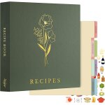 Grand classeur de recettes rigide 3 anneaux, classeur souple avec 8 intercalaires et 2 autocollants, ...