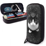 Grand stylo sac noir blanc chat en cuir porte - crayon lger pochette  crayons tanche sac  crayons ...