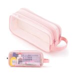 Grid mesh pencil case 2 compartiment pen bag clear pencil pouch transparent makeup bag pour teen student ...