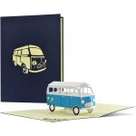 H24 - 3d pop up - carte de v?ux - avec ticket de voyage en bus ou camping - pour anniversaire, cadeau ...