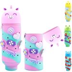 Hthed - 2 en 1 silicone licorne trousse enfant, avec 6 bijoux dcorations, violet trousses a crayons ...