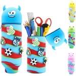 Hthed - 2 en 1 silicone monstre trousse enfant, avec 5 bijoux dcorations, bleu trousses a crayons kawaii, ...