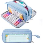 Hthed - trousse a crayons avec 3 compartiments - grande capacit - pour l'cole et le bureau, bleu, compact ...