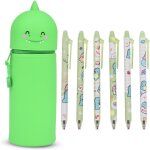 Hthed - trousse scolaire dinosaure 2 en 1 etui a stylos debout en silicone extensible avec 6 stylos gel ...