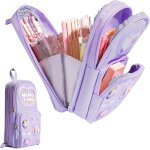 Hthed - trousse, trousse scolaire, grande capacit trousse kawaii, trousse enfant avec 3 compartiments, ...