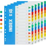 Intercalaires classeur a4 12 positions, lot de 5 multicolores avec onglets neutres numrots de jan. ...