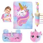 Journal intime fille avec cadenas, ensemble de cahier de licorne en peluche et un stylo multicolore, ...
