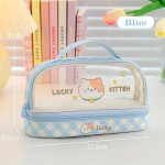 Kadsl - trousse a crayons de dessin anim kawaii, grande capacit, double couche, transparente, portable, ...
