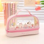 Kadsl - trousse a crayons de dessin anim kawaii, grande capacit, double couche, transparente, portable, ...