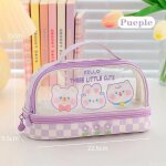 Kadsl - trousse a crayons kawaii double couche, sac a stylos de grande capacit, bote portable de dessin ...