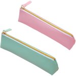 Kal - lot de 2 trousses a crayons fines en cuir synthtique avec fermeture eclair de couleur unie pour ...