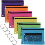 Kal - lot de 6 pochettes classeur a 3 anneaux, trousse a crayons a fermeture eclair avec fentre en maille ...