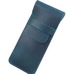 Kal - etui en cuir fait a la main pour stylos crazy horse bleu taille l