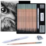 Kalanka - lot de 18 crayons a croquis professionnels ¿ comprend des crayons de 5h a 12b, une gomme en ...