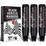 Kalanka - lot de 3 marqueurs acryliques noirs jumbo, pointe feutre de 15 mm, s�chage rapide, imperm�ables, ...