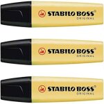 Kalanka - lot de 3 surligneurs boss original pastel pte biseaut�e 2 - 5 mm jaune pastel
