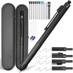 Kalanka - 4 en 1 stylo a bille multi couleurs et porte mine, 3 pointes fines stylo bille (noire / bleu ...