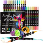 Kalanka - 48 couleurs 24 stylos feutre acrylique, feutre peinture acrylique double pointe pinceau, marqueur ...