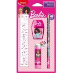 Kalanka - - set de papeterie barbie 4 pices - 1 rgle transparente 15cm + 1 taille - crayons 1 trou ...