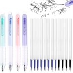 Kalhj - lot de 4 stylos a bille effaable + 12 recharges de rechange avec poigne souple 0, 5 mm rtractable ...