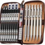 Kalop - 6 pices porte mines mtal dans etui en cuir, crayons mcaniques criterium 0, 3 0, 5 0, 7 0, ...