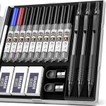 Kaojl - 3 pices noir automatique mtal porte - mines 2 mm avec etui, crayon mcanique criterium 2. 0 ...