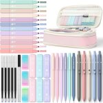 Kawoq - lot de 39 fournitures scolaires esthtiques avec jolie trousse a stylos, 12 surligneurs pastel, ...