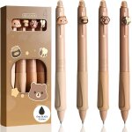 Kawoq - lot de 4 stylo effaables kawaii - ours, abeille, patte, pot de miel - avec bille sur l'extrmit ...