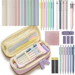 Kawoq - ensemble de fournitures scolaires avec trousse de papeterie, surligneurs pastel, stylos gel, ...