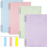 Kaxdl - 4 pice a5 cahier a spirale, cahier a rayures avec 60 etiquettes d'index, portable carnet de ...