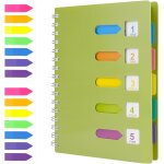 Kaxdl - cahier a spirale a5 avec 2 onglets, bloc - notes de projet a5 avec 5 intercalaires de couleur, ...