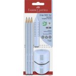 Kit crayons - faber - castell - grip 2001 - bleu ciel - 3 crayons - gomme et taille - crayon