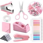 Kit de fournitures de bureau roses de 1008 pi�ces comprenant une agrafeuse, un distributeur de ruban, ...
