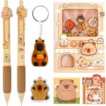 Kit de papeterie capybara - 2 stylos noirs + carnet a effet de capsule + 30 autocollants + porte - cl�s ...