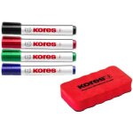 Kores kit de marqueurs pointe ogive pour tableau blanc, 4 marqueurs + effaceur