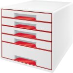 Leitz bloc de classement wow cube, 5 tiroirs, blanc / rouge