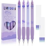 Letnerny - lot de 4 stylos a bille effaables avec 10 recharges violettes 0, 5 mm