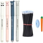 Letnerny - fiction lot de 26 stylos a bille effaables a encre gel noir et bleu avec gomme motif chat ...
