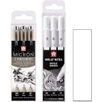 Letnerny - pigma micron - 005. 01. 03 gelly roll 3 stylos bright white size 05 / 08 / 10 made in japan ...