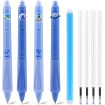 Letnerny - stylo a bille effaable 4 pices / carton (mines bleues), livr avec 4 mines noires interchangeable ...