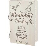 Livret en bois a feuilles mobiles, v?ux d'anniversaire, carte postale, album photo, couverture a 2 anneaux, ...