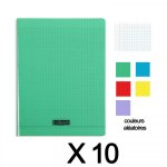 Lot de 10 cahiers - 24x32(cm) - grands carreaux - 48 pages - couverture en polypro - sans spirale - clairefont ...
