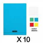 Lot de 10 cahiers - 24x32(cm) - petits carreaux - 96 pages - couverture en polypro - sans spirale - clairefont ...