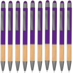 Lot de 10 stylos a bille rtractables ergonomiques avec pointe en mtal et zone de prhension en bambou ...