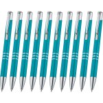 Lot de 10 stylos a bille rtractables en mtal avec mine remplaable, encre bleue, botier turquoise