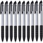 Lot de 10 stylos a bille, trois couleurs, bleu, rouge et noir, et stylet 4 en 1, argent�