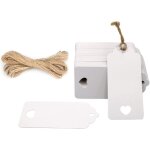 Lot de 100 etiquettes cadeaux blanches a suspendre avec c?ur - avec corde de jute de 20 m - carte blanche ...