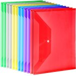 Lot de 12 chemises transparentes a4 avec fermeture a bouton - pression, couleurs assorties, 33, 3 x 23, ...