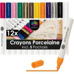 Lot de 12 crayons de peinture pour verre - 12 couleurs et 5 pochoirs - pour porcelaine et verre - a base ...