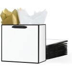 Lot de 12 grands sacs cadeaux blancs de 32, 6 cm avec papier de soie dor